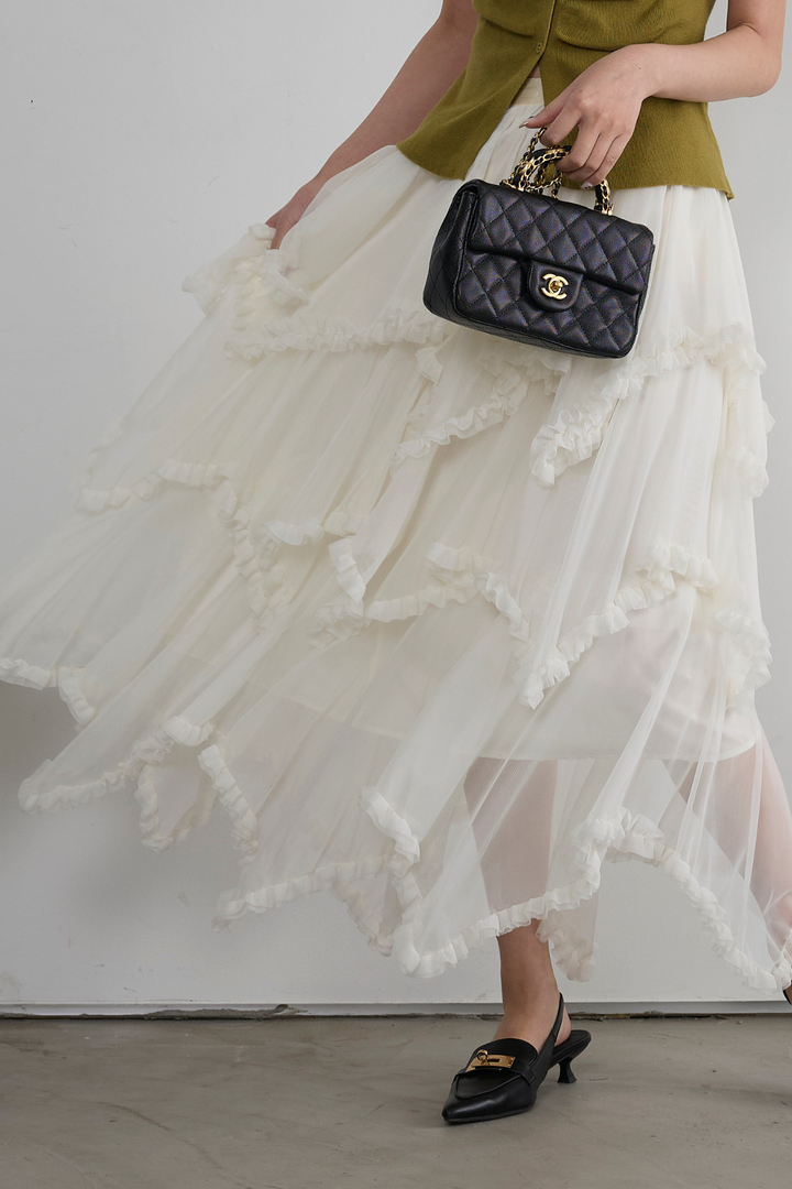 チュールティアードロングスカート