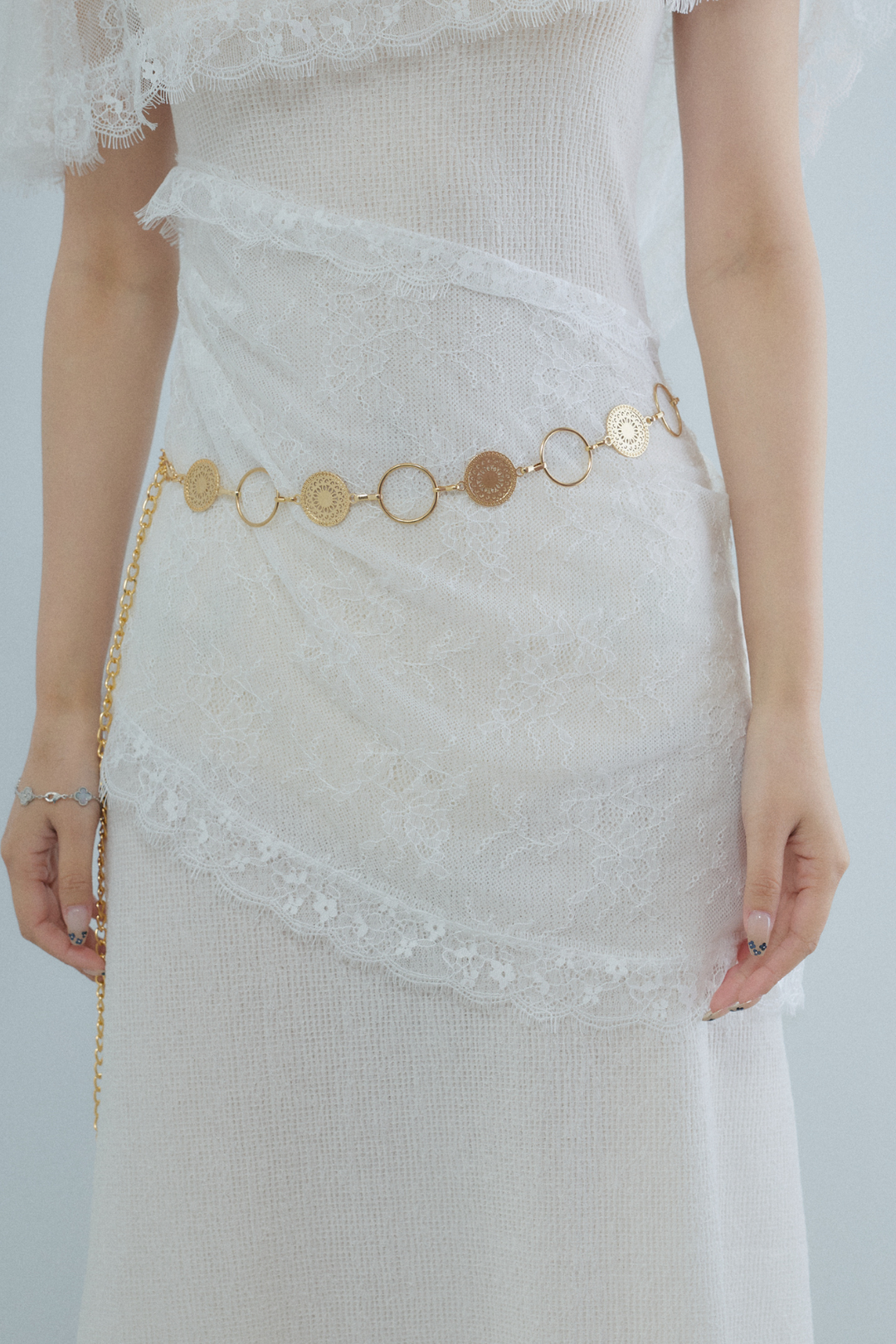 ベルト付レースロングワンピース