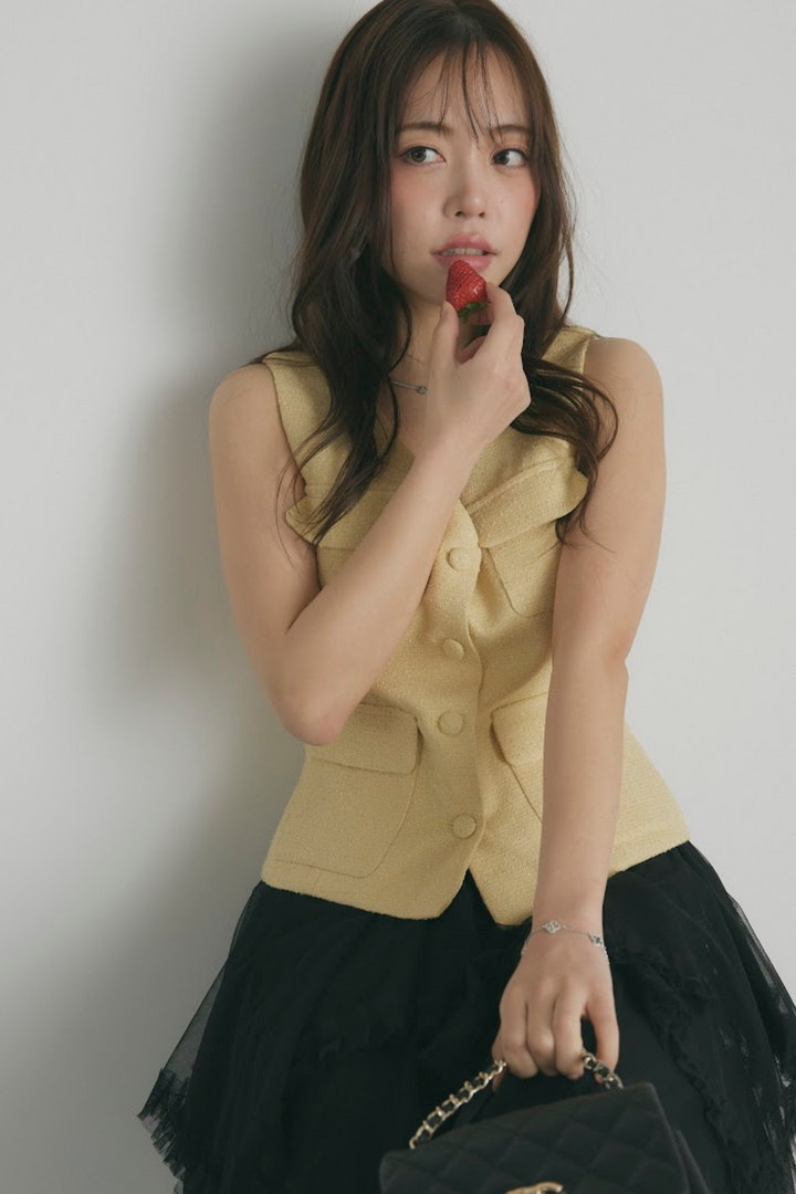 カラーツイードVネックジレ