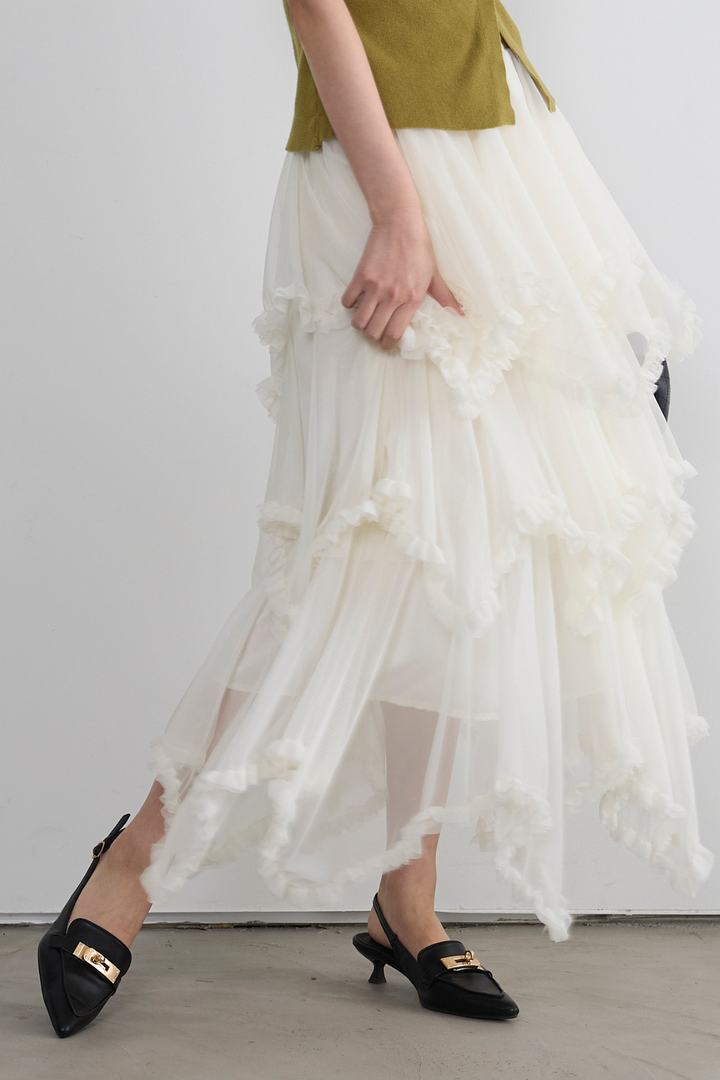 チュールティアードロングスカート