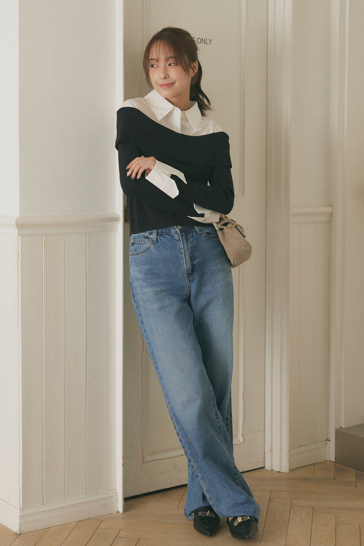 オフショルシャツドッキングニット