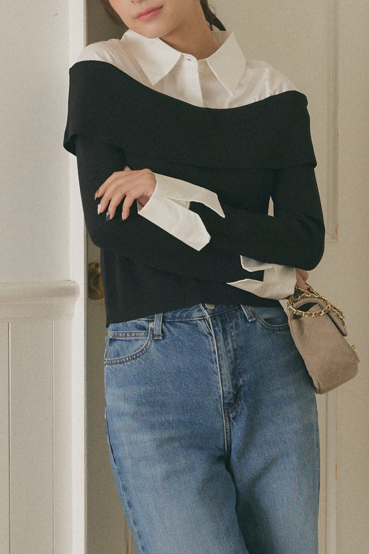 オフショルシャツドッキングニット