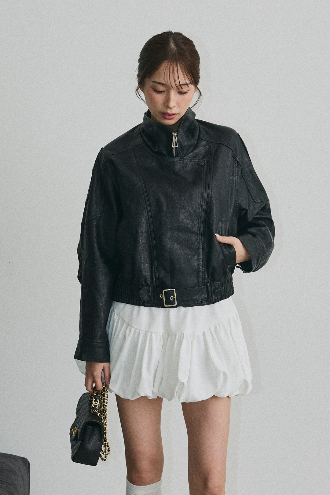 ショート丈ライダースジャケット