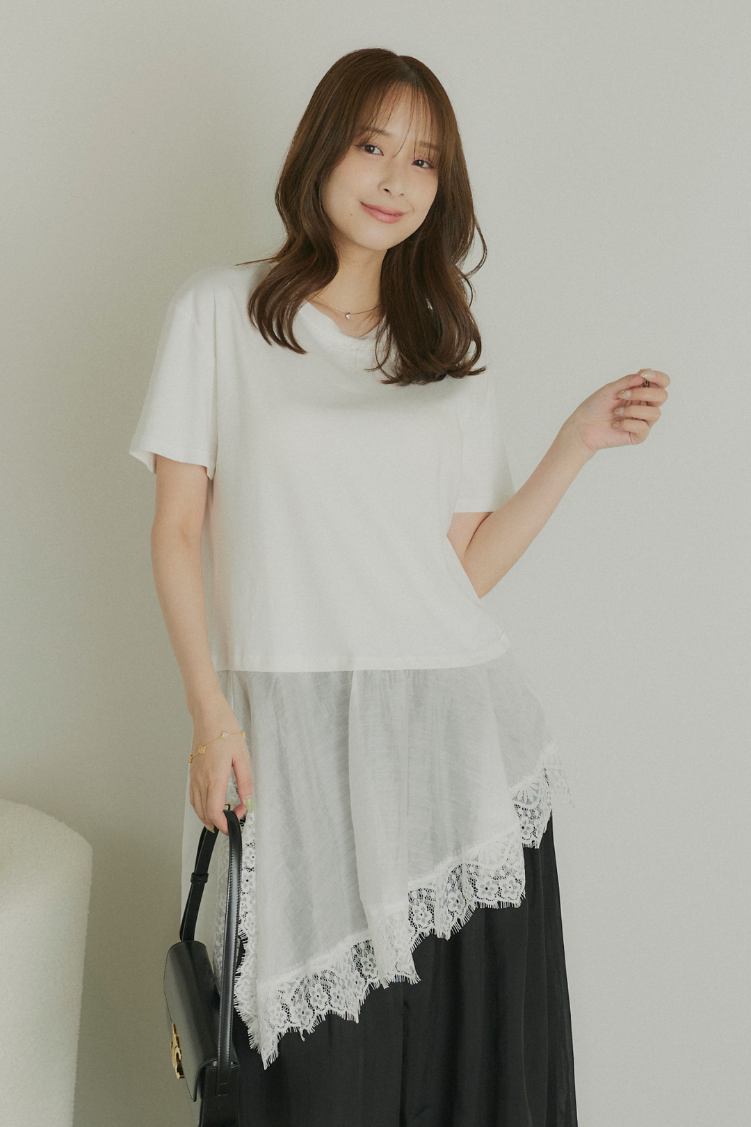 ベルト付レースコンビTシャツ