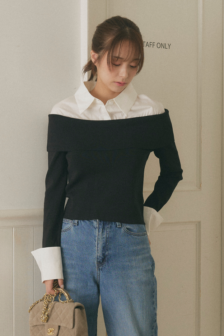 オフショルシャツドッキングニット