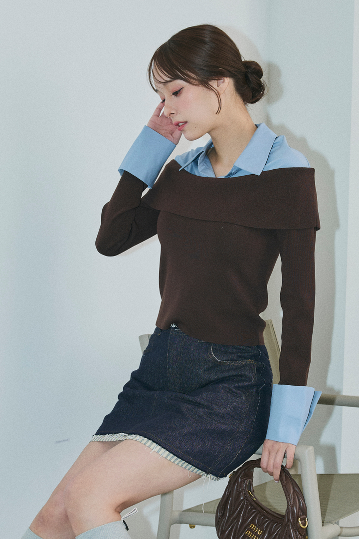 オフショルシャツドッキングニット