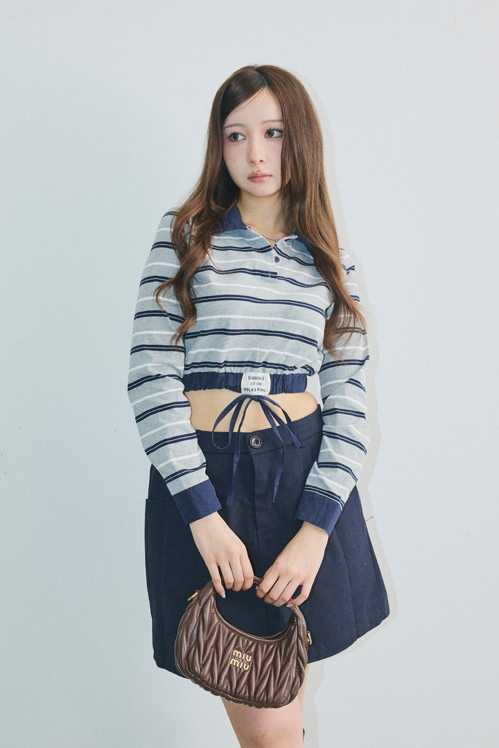 ストライプウエストギャザートップス