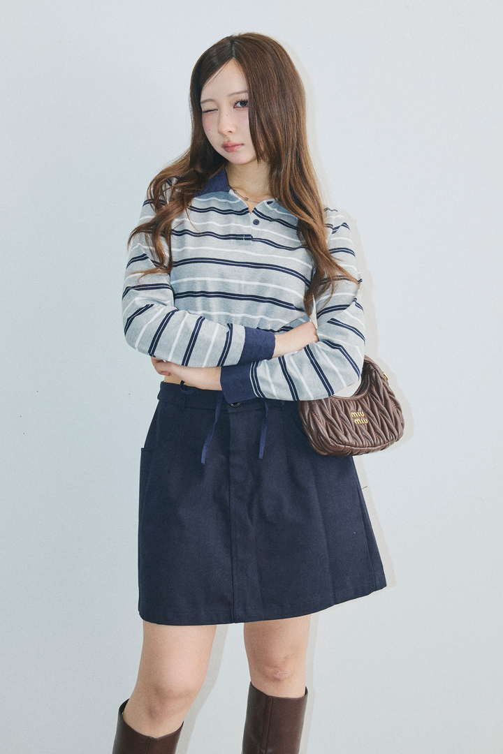 ストライプウエストギャザートップス