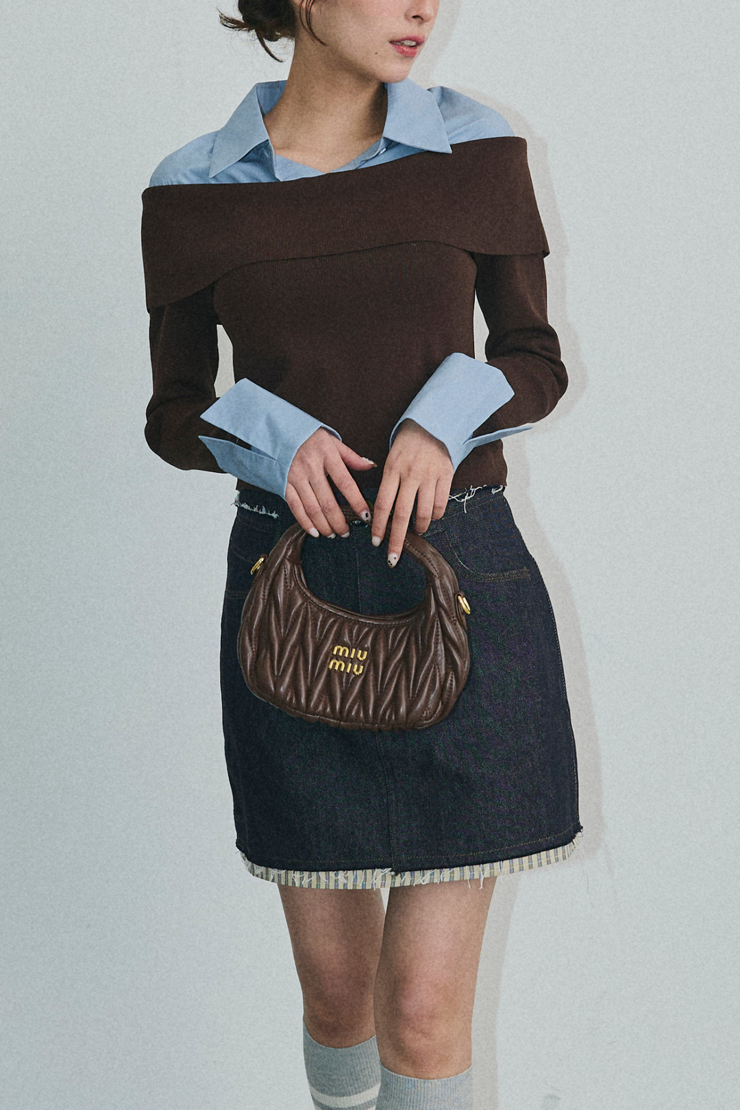 オフショルシャツドッキングニット