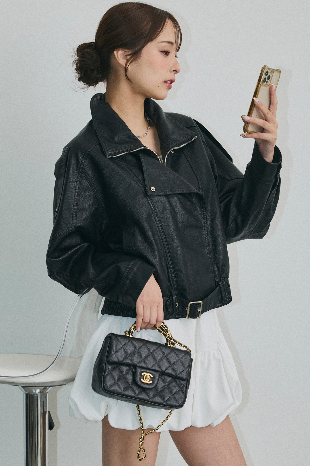 ショート丈ライダースジャケット