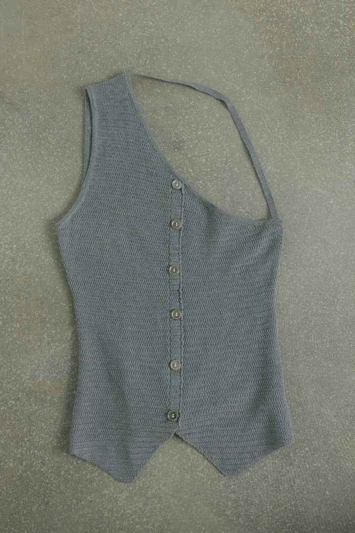 アシンメトリーカットサマーニットトップス