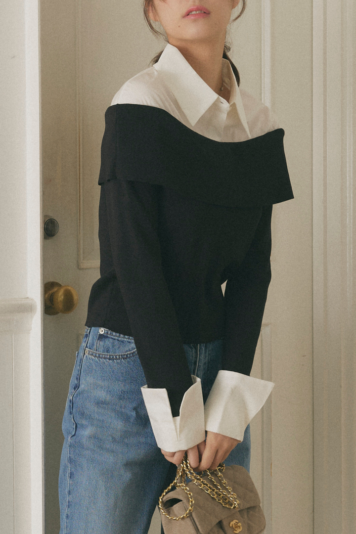 オフショルシャツドッキングニット