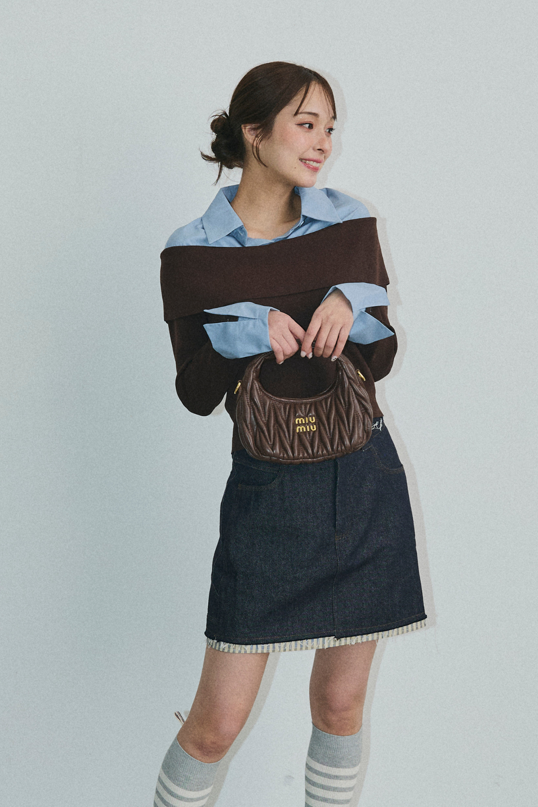 オフショルシャツドッキングニット