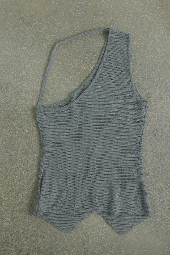 アシンメトリーカットサマーニットトップス