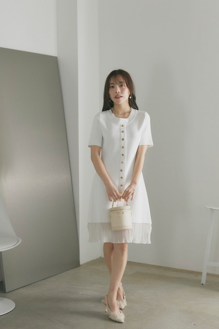 バイカラーフリルフロントボタンワンピース