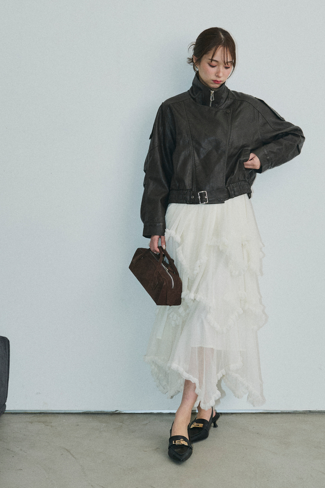 ショート丈ライダースジャケット