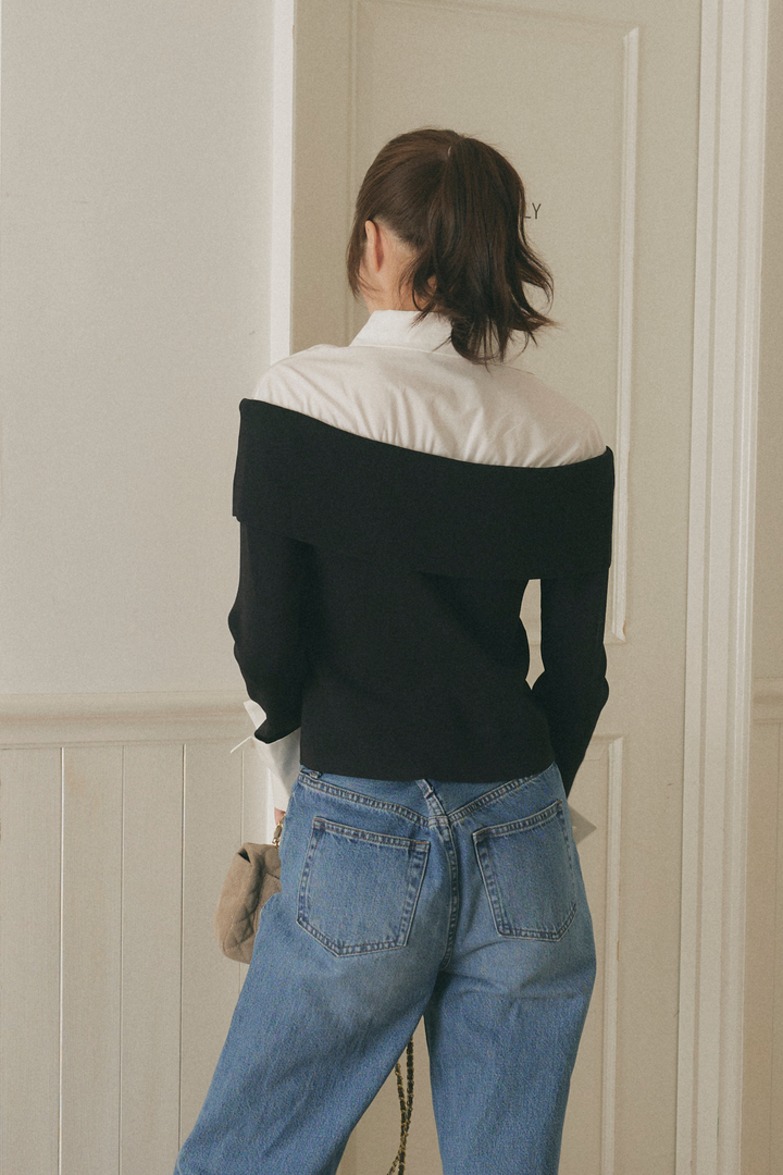 オフショルシャツドッキングニット