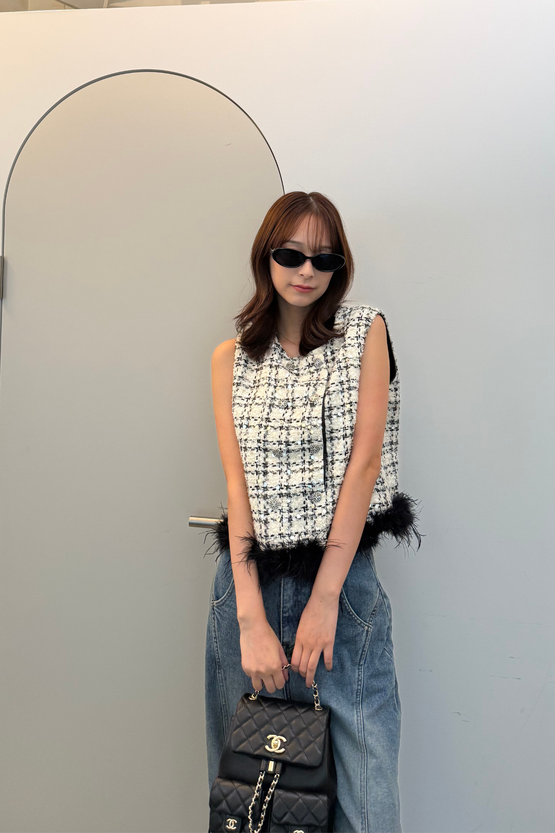 ツイードファートップス