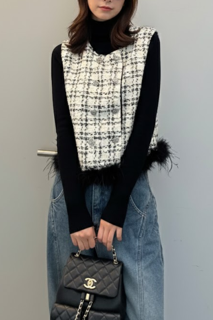 ツイードファートップス