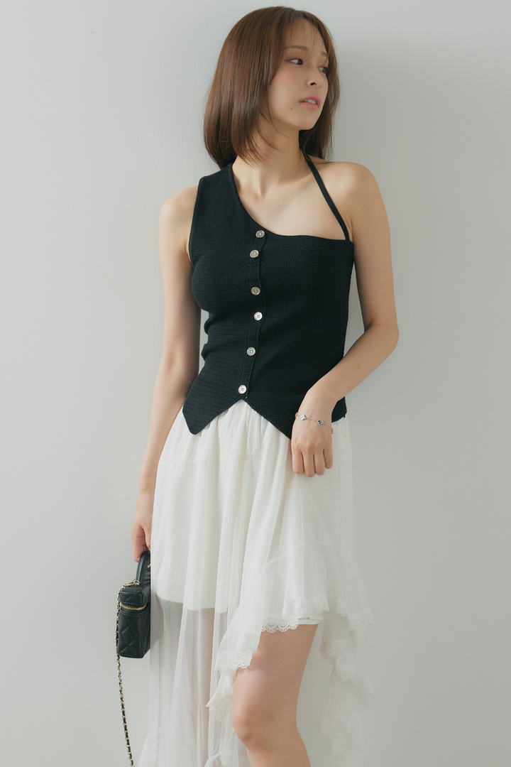 アシンメトリーカットサマーニットトップス