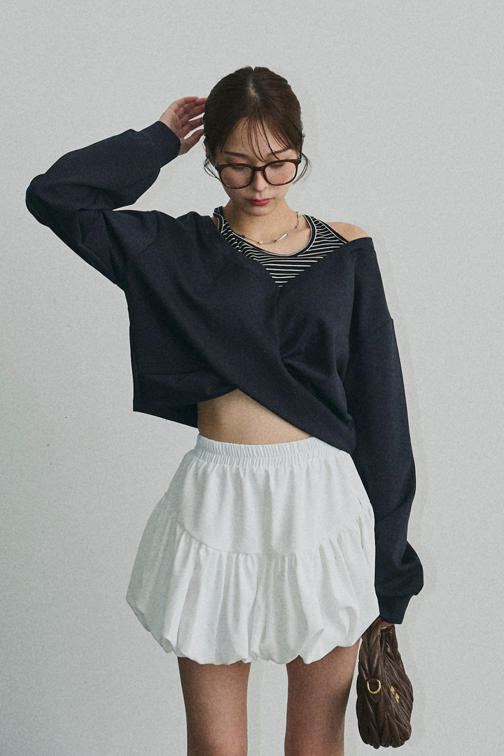 レイヤードクロスショートトップス