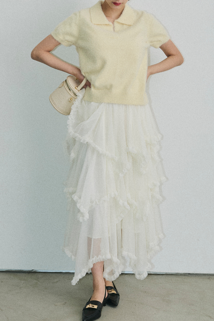 チュールティアードロングスカート