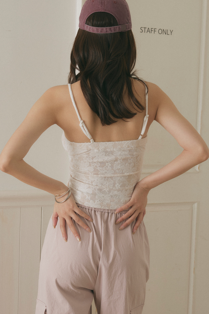 フラワーレースショートカーディガン＆カップ付きキャミセット