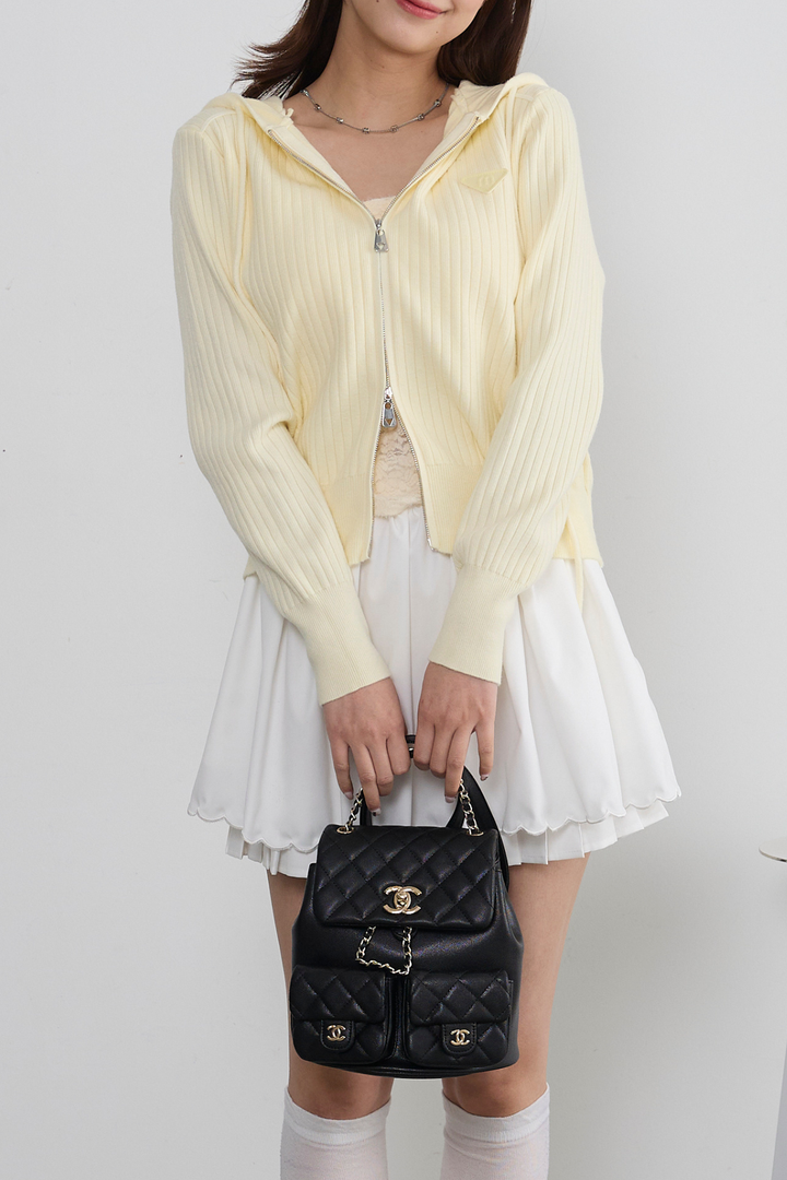 ダブルジップリブニットフーディー