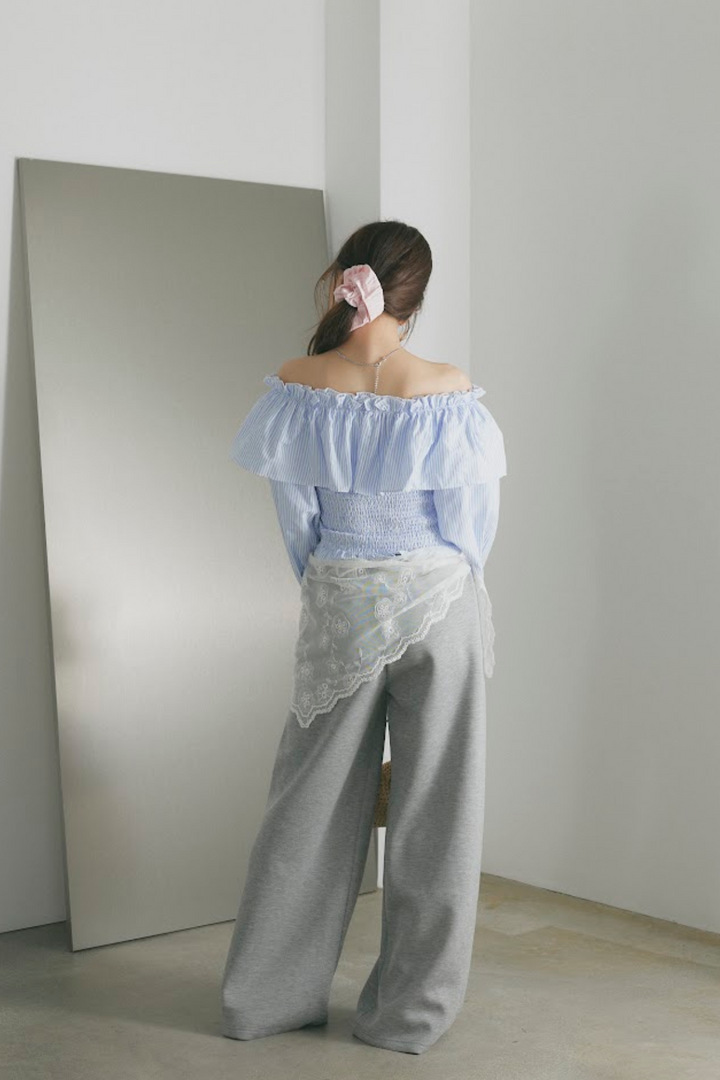 レースレイヤードワイドスウェットパンツ