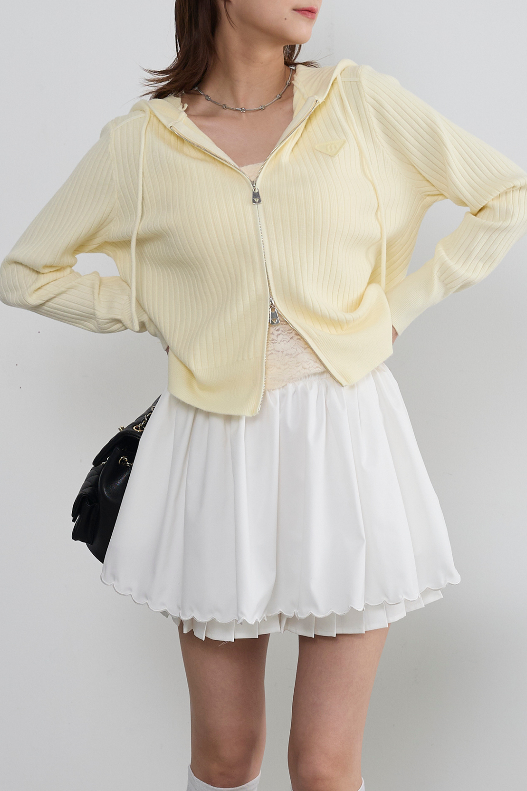 ダブルジップリブニットフーディー