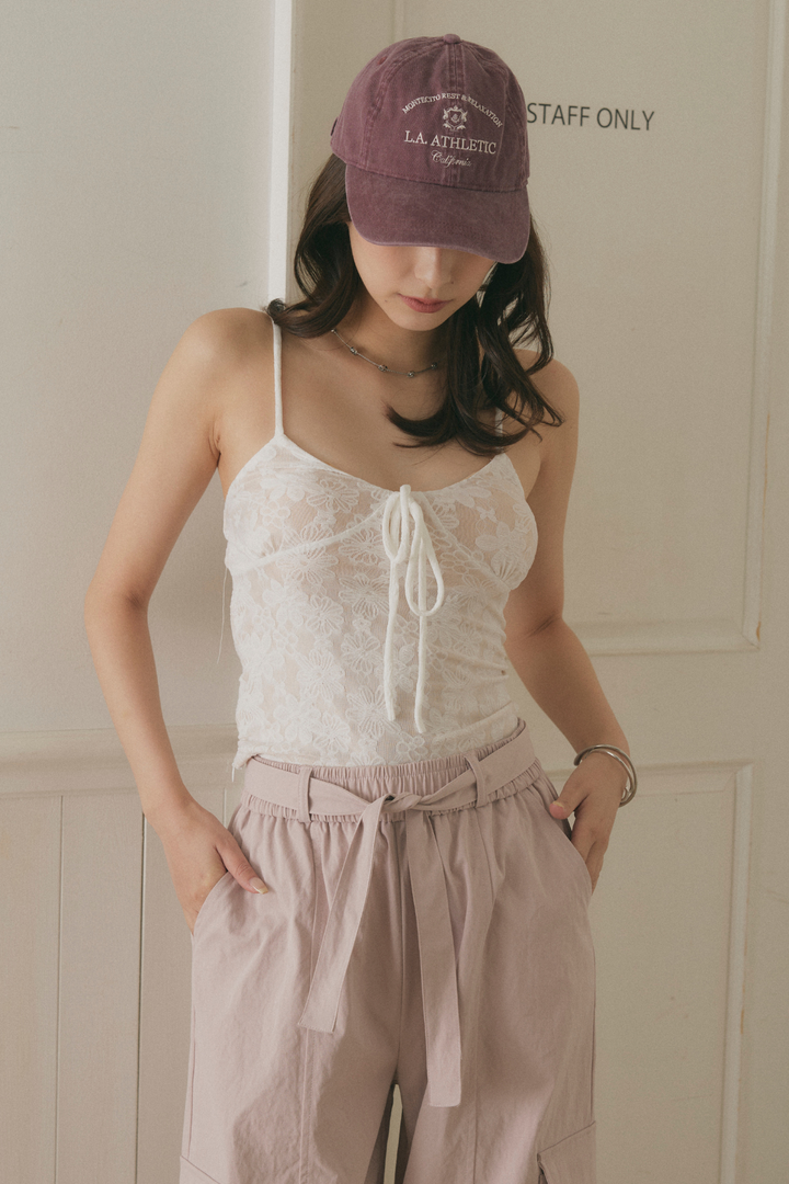 フラワーレースショートカーディガン＆カップ付きキャミセット