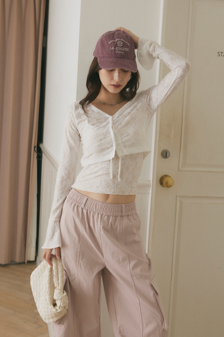 フラワーレースショートカーディガン＆カップ付きキャミセット