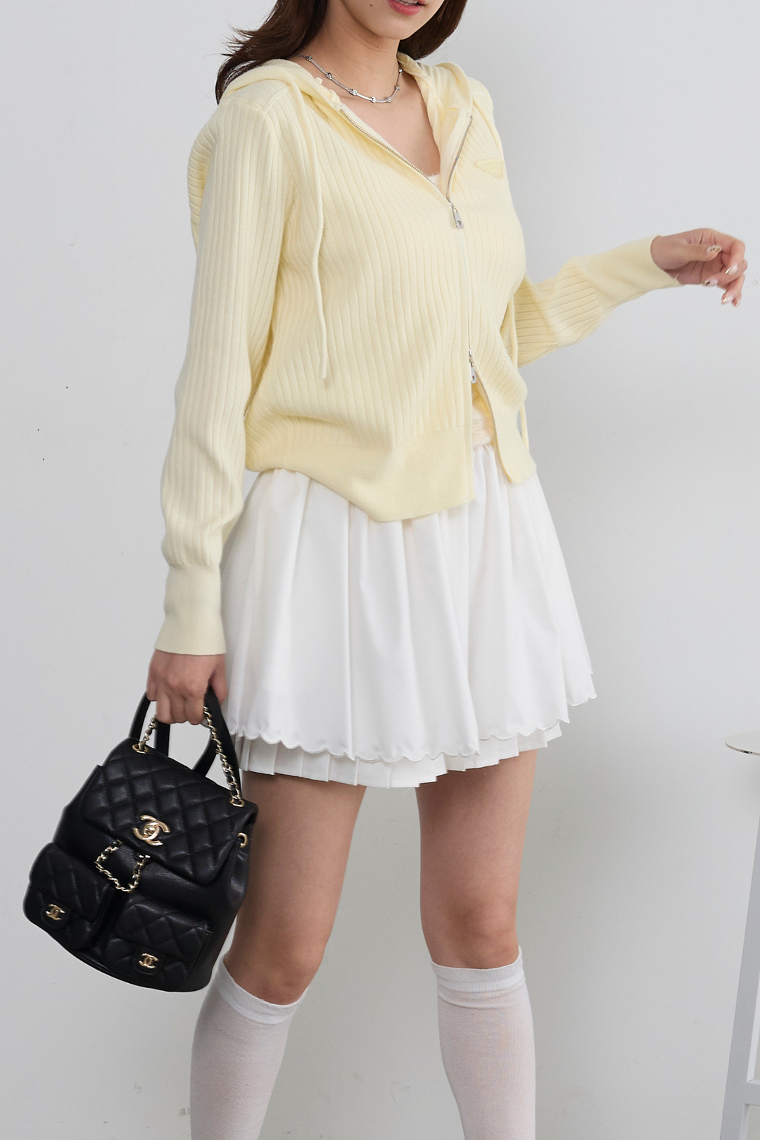 ダブルジップリブニットフーディー