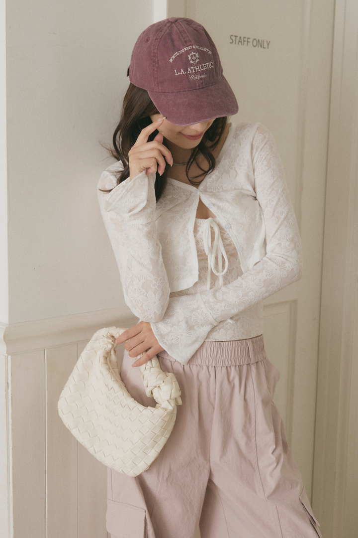 フラワーレースショートカーディガン＆カップ付きキャミセット