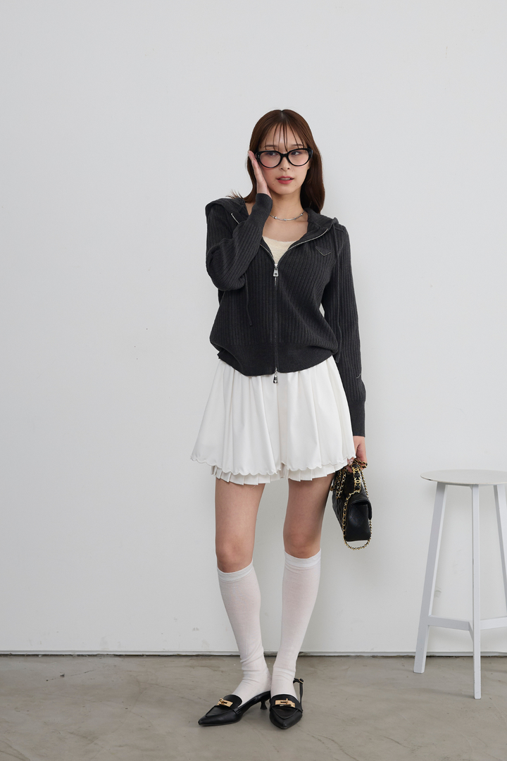 ダブルジップリブニットフーディー