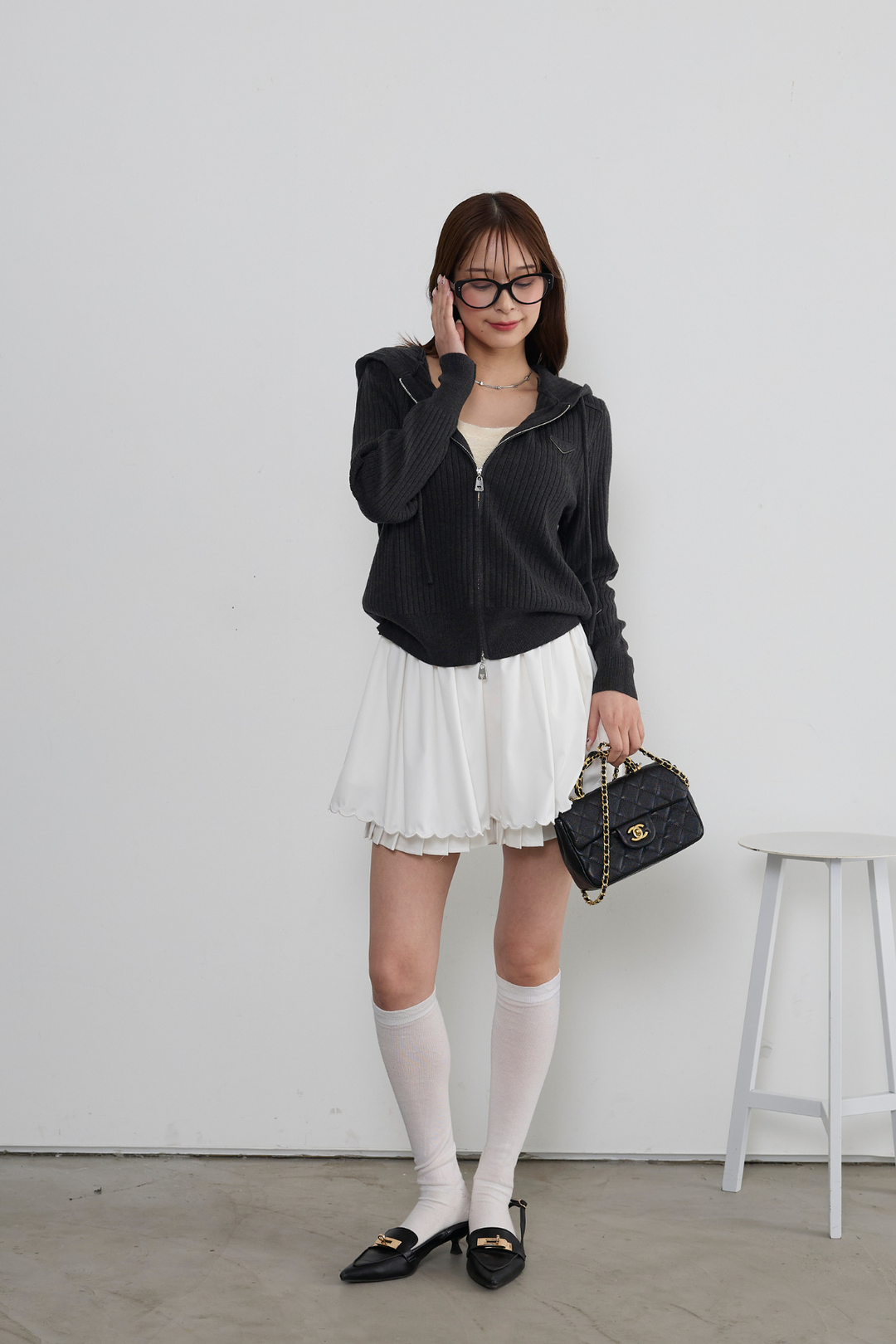 ダブルジップリブニットフーディー