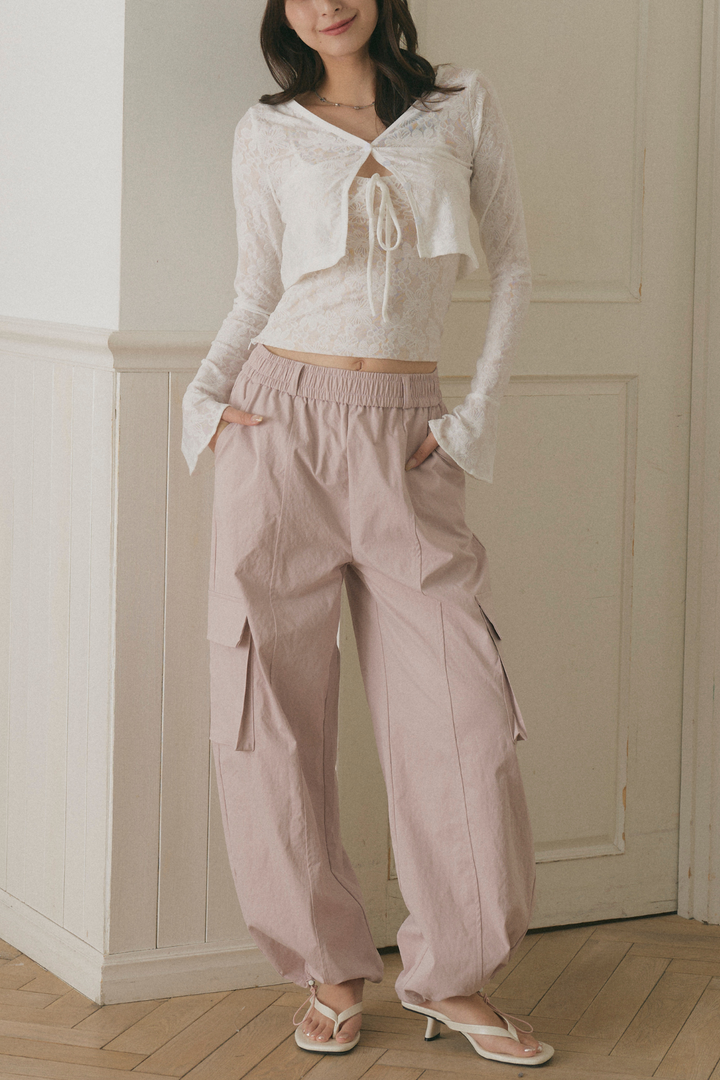 フラワーレースショートカーディガン＆カップ付きキャミセット