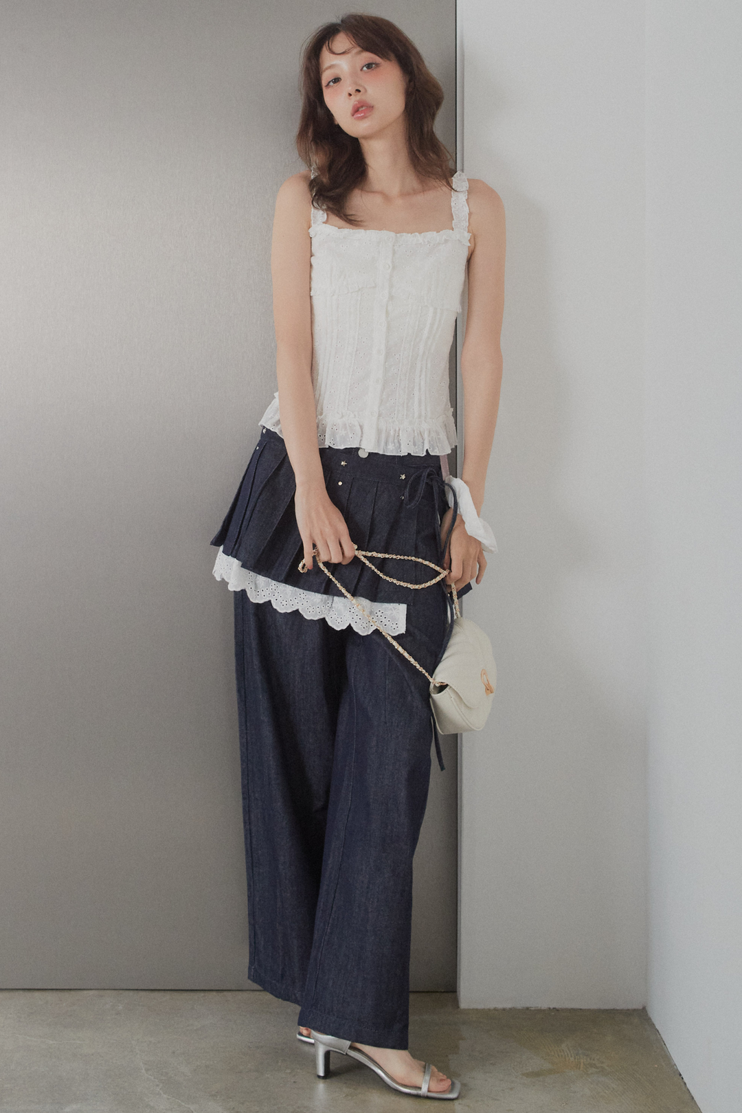 シュシュ付コットンレースキャミソール