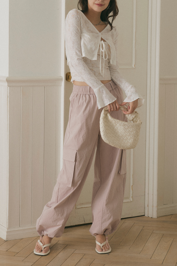 フラワーレースショートカーディガン＆カップ付きキャミセット