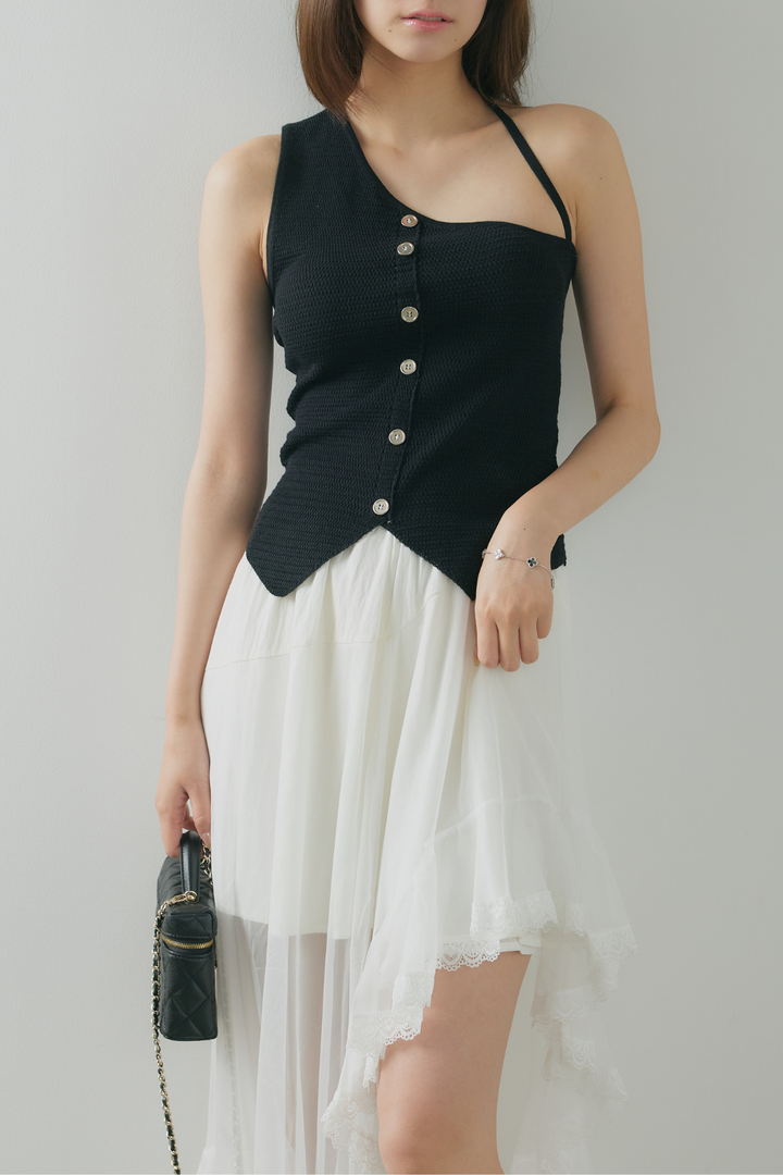 アシンメトリーカットサマーニットトップス