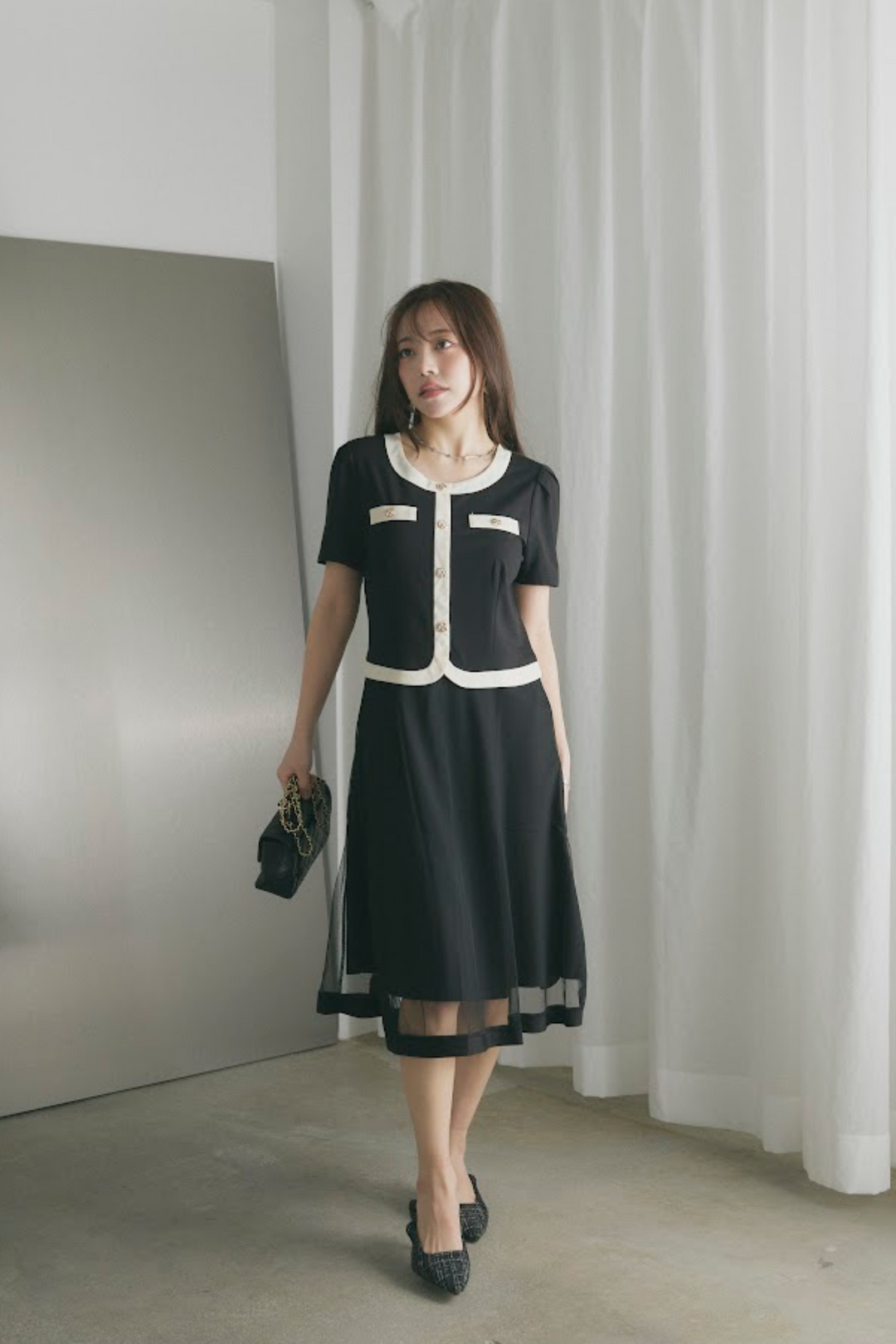 バイカラーパイピングワンピース