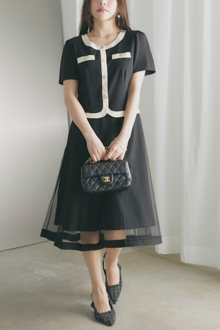 バイカラーパイピングワンピース