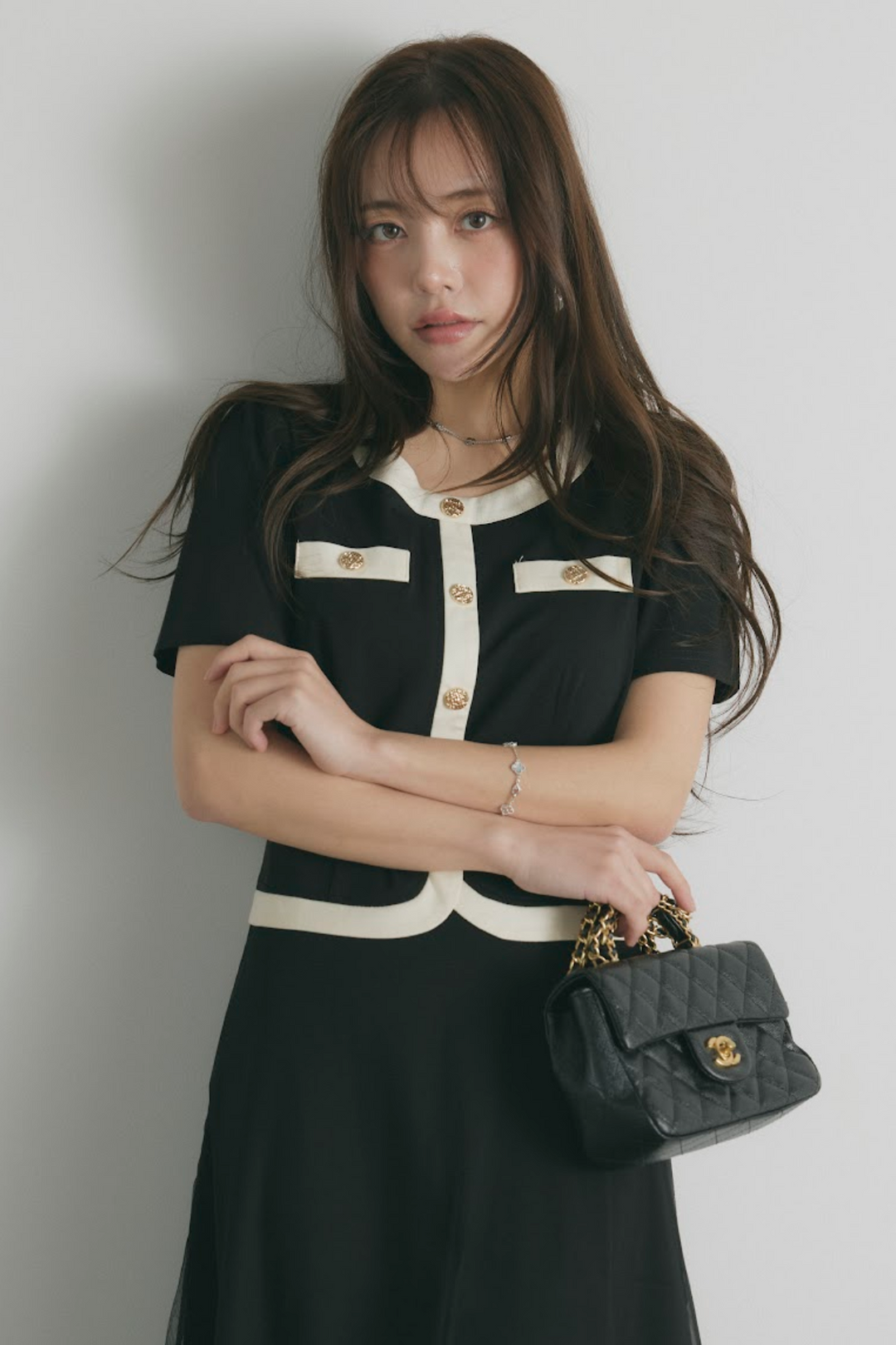 バイカラーパイピングワンピース