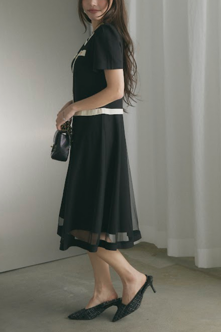 バイカラーパイピングワンピース