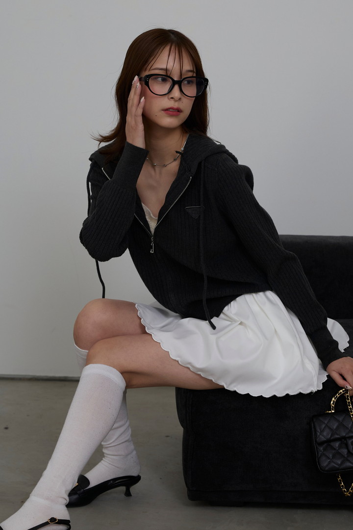 ダブルジップリブニットフーディー