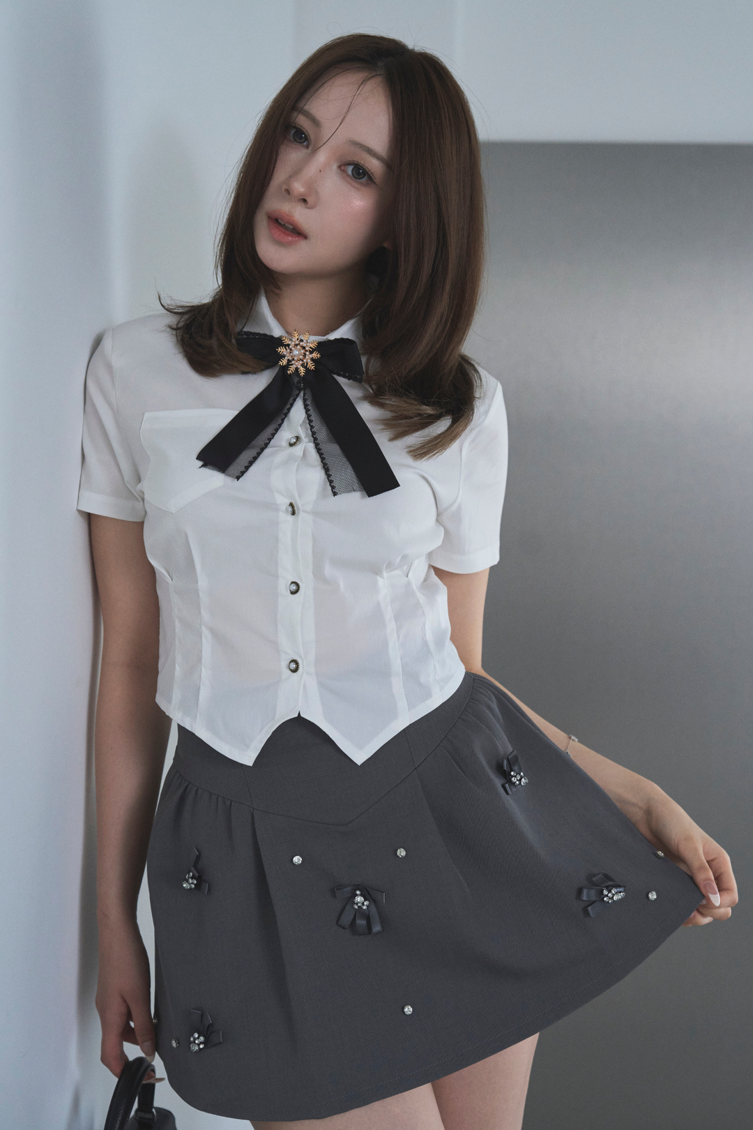 ビジューリボン付フレアミニスカート