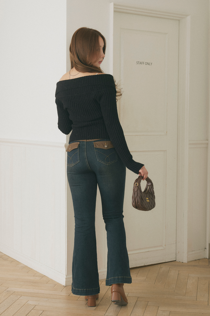 オフショルフラワーニット