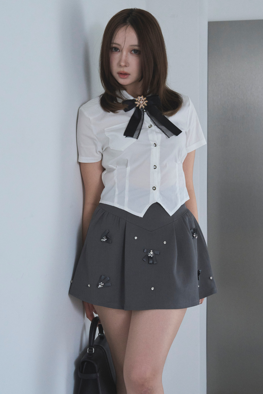 ビジューリボン付フレアミニスカート