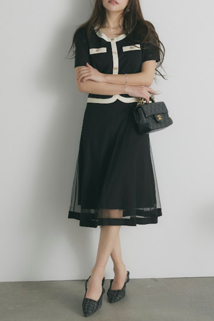 バイカラーパイピングワンピース