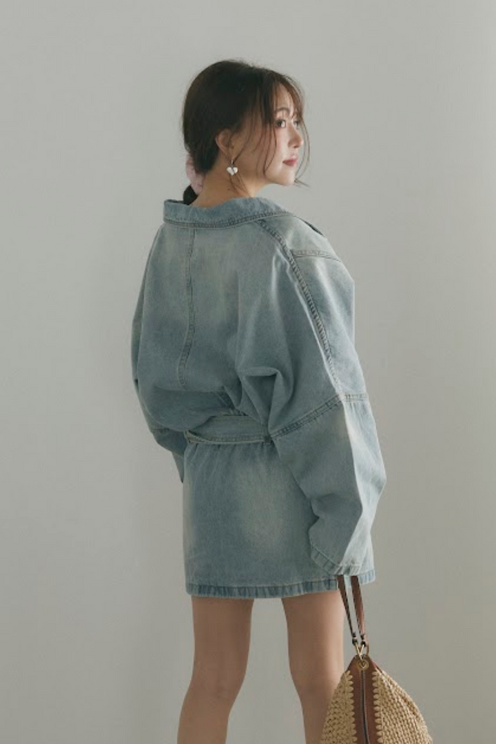 ウォッシュドデニムミニワンピース